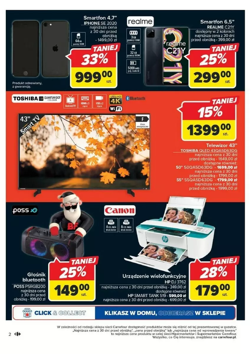 Gazetka promocyjna Carrefour - ważna 20.11 do 25.11.2023 - strona 4 - produkty: Głośnik, HP, IPhone SE, Smartfon, Telewizor, Toshiba, Urządzenie wielofunkcyjne