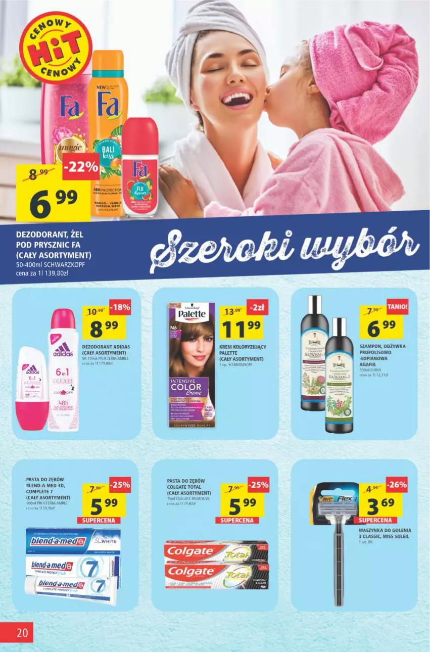 Gazetka promocyjna Arhelan - Gazetka - ważna 13.08 do 22.08.2021 - strona 20 - produkty: Adidas, Blend-a-Med, Colgate, Colgate Total, Dezodorant, Fa, LG, Maszynka, Maszynka do golenia, Odżywka, Pasta do zębów, Propolis, Szampon, Szynka, Tera