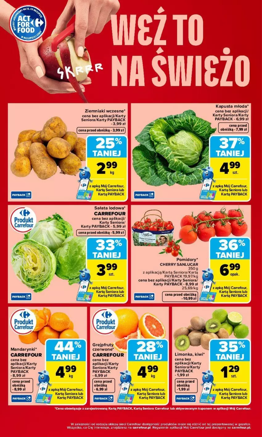 Gazetka promocyjna Carrefour - Gazetka Weź to na świeżo - ważna 07.04 do 11.04.2026 - strona 4 - produkty: Fa, Grejpfrut, Kiwi, Limonka, Mandarynki, Pomidory, Sałat, Sałata lodowa, Ziemniaki