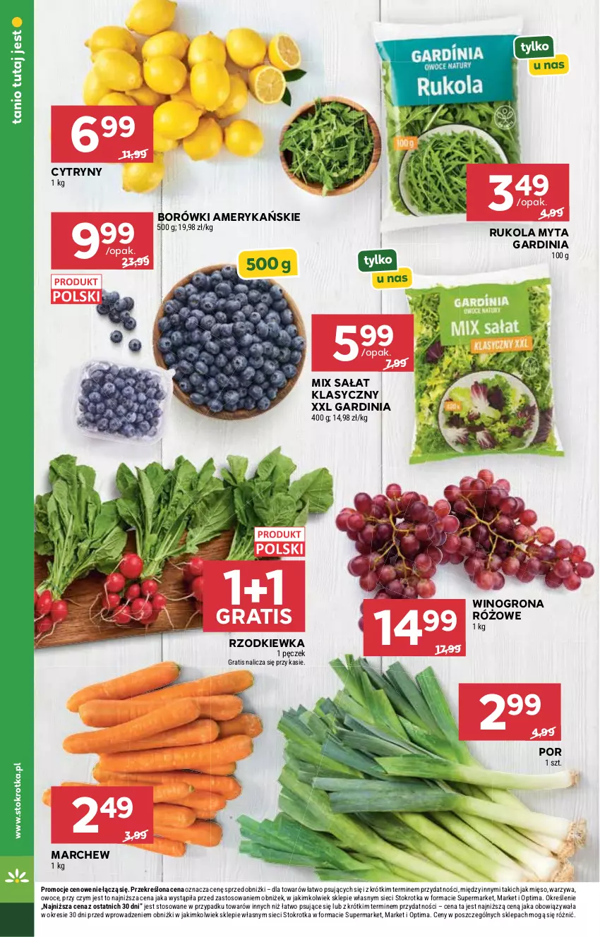 Gazetka promocyjna Stokrotka - Supermarket - ważna 13.08 do 19.08.2026 - strona 10 - produkty: Cytryny, Gra, Mięso, Optima, Owoce, Por, Rukola, Rzodkiewka, Sałat, Warzywa, Wino, Winogrona