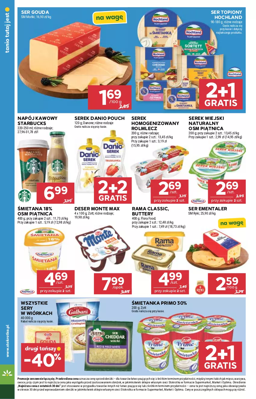 Gazetka promocyjna Stokrotka - Supermarket - ważna 13.08 do 19.08.2026 - strona 20 - produkty: Danio, Danone, Deser, Ementaler, Flora, Gouda, Gra, Hochland, Mięso, Monte, Napój, Optima, Owoce, Piątnica, Rama, Rolmlecz, Ser, Ser topiony, Serek, Serek homogenizowany, Serek wiejski, Top, Warzywa, Zott