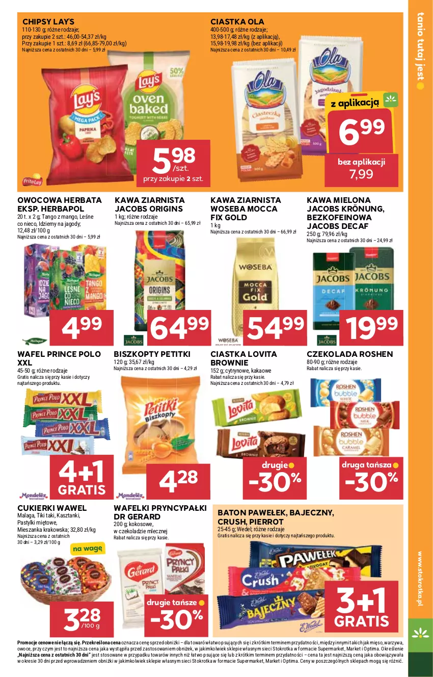 Gazetka promocyjna Stokrotka - Supermarket - ważna 13.08 do 19.08.2026 - strona 27 - produkty: Baton, Biszkopty, Brownie, Chipsy, Ciastka, Cukier, Cukierki, Czekolada, Dr Gerard, Gin, Gra, Herbapol, Herbata, Jacobs, Jacobs Krönung, Jagody, Kakao, Kawa, Kawa mielona, Kawa ziarnista, Kokos, Lay’s, Lovi, Mango, Mięso, Mocca Fix Gold, Optima, Owoce, Pastylki, Prince Polo, Warzywa, Wawel, Woseba