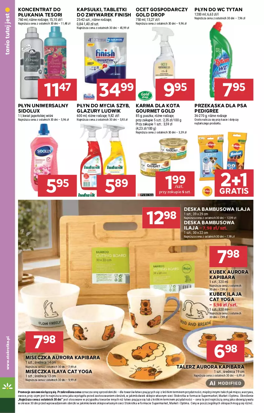 Gazetka promocyjna Stokrotka - Supermarket - ważna 13.08 do 19.08.2026 - strona 42 - produkty: Finish, Gourmet Gold, Gra, Kubek, Lazur, Ludwik, Mięso, Miseczka, Ocet, Optima, Owoce, Pedigree, Płyn do mycia, Płyn do wc, Sidolux, Tablet, Talerz, Tytan, Warzywa