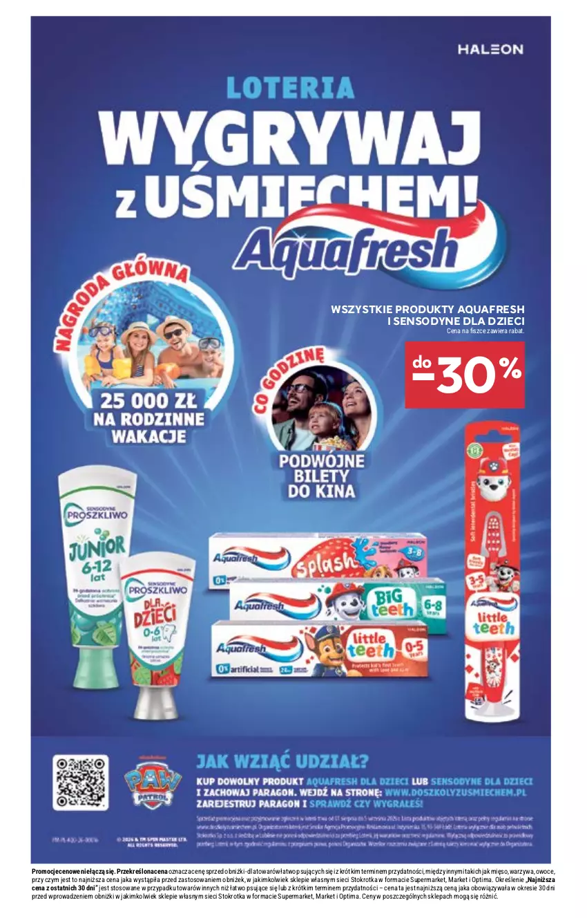 Gazetka promocyjna Stokrotka - Supermarket - ważna 13.08 do 19.08.2026 - strona 47 - produkty: Aquafresh, Dzieci, Mięso, Optima, Owoce, Sensodyne, Warzywa