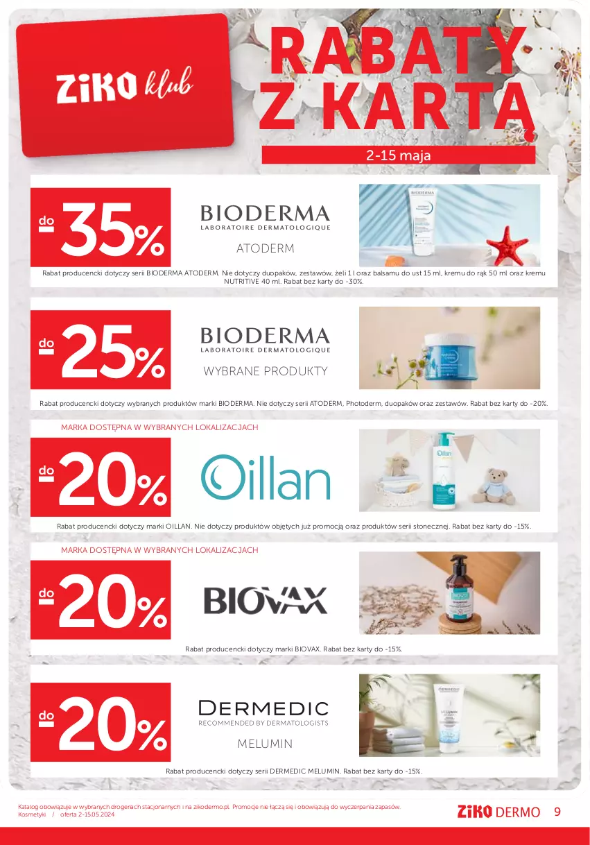 Gazetka promocyjna Ziko - Gazetka Ziko Dermo - ważna 02.05 do 15.05.2024 - strona 9 - produkty: Atoderm, Bioderma, Biovax, Dermedic, Oillan, Ser