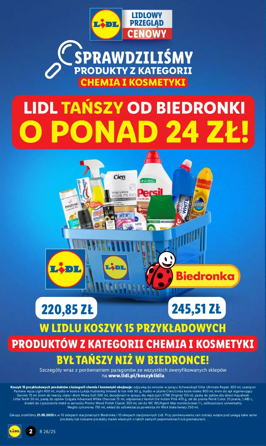Gazetka promocyjna Lidl - GAZETKA - ważna 23.06 do 29.06.2025 - strona 2 - produkty: Air Wick, Aquafresh, Colgate, Dezodorant, Dzieci, Garnier, Gin, Gra, Kosz, Krem do rąk, Krem do twarzy, LG, Luksja, Mleko, Mydło, Mydło w płynie, Nivea, Odplamiacz, Odtłuszczacz, Pantene, Persil, Por, Pronto, Rama, Schwarzkopf, Str8, Szampon, Vanish