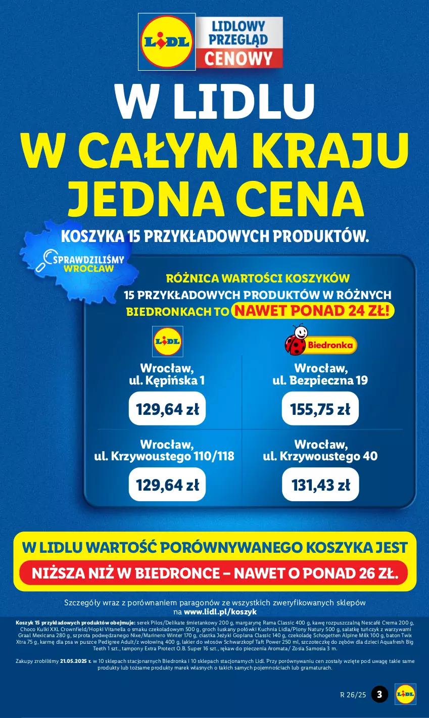 Gazetka promocyjna Lidl - GAZETKA - ważna 23.06 do 29.06.2025 - strona 3 - produkty: Aquafresh, Baton, Ciastka, Dzieci, Goplana, Gra, Graal, Groch, Jeżyki, Kosz, Kuchnia, Lakier, Lakier do włosów, LANA, Nescafé, O.B., Pedigree, Piec, Pilos, Por, Rama, Rękaw do pieczenia, Sałat, Schogetten, Schwarzkopf, Ser, Serek, Szprot, Taft, Tampony, Tuńczyk, Twix, Warzywa