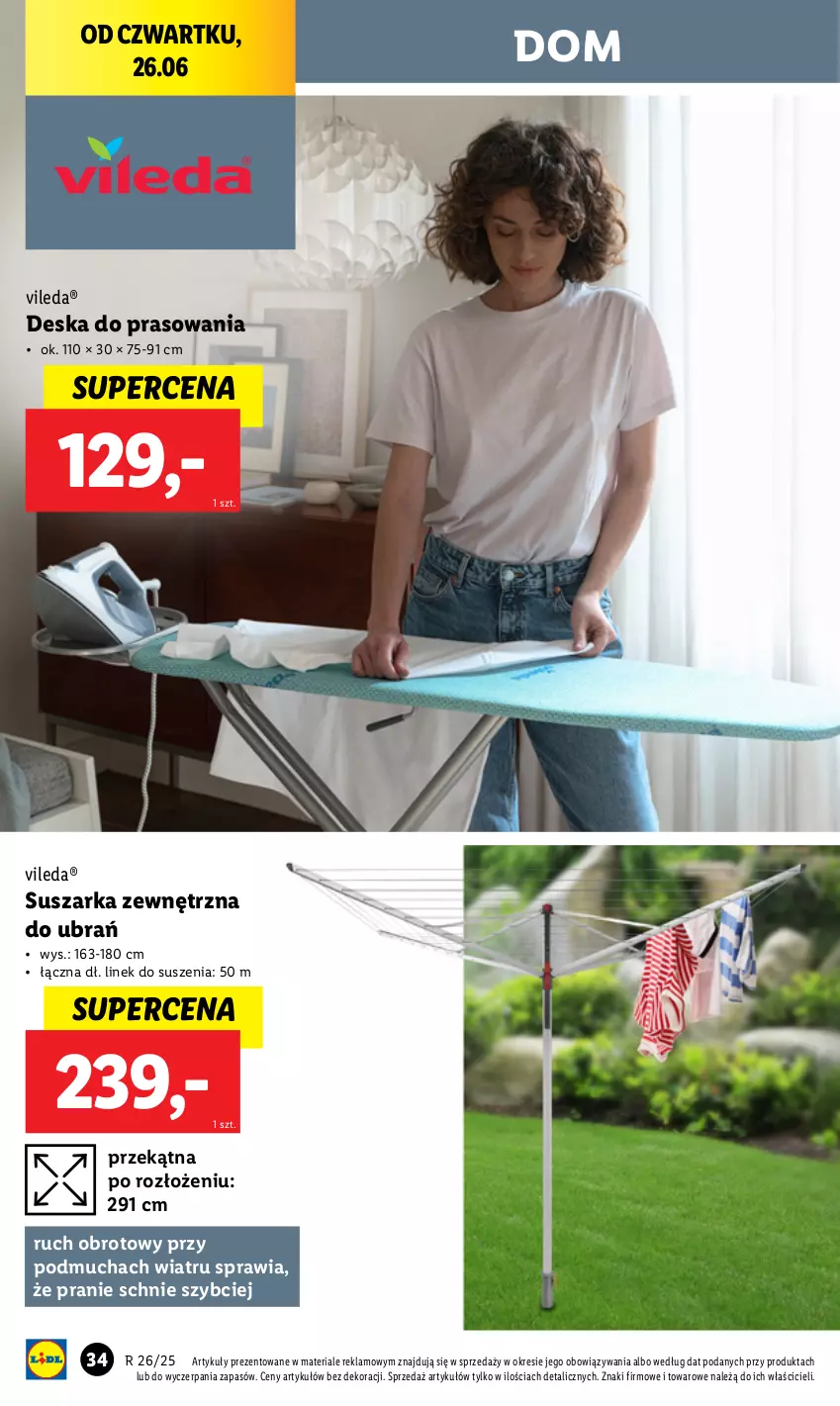 Gazetka promocyjna Lidl - GAZETKA - ważna 23.06 do 29.06.2025 - strona 36 - produkty: Deska do prasowania, Suszarka, Vileda