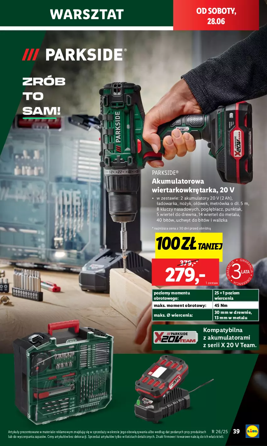 Gazetka promocyjna Lidl - GAZETKA - ważna 23.06 do 29.06.2025 - strona 41 - produkty: Akumulator, Akumulatorowa wiertarkowkrętark, Noż, Parkside, Ser, Tarka, Walizka, Warka, Wiertarkowkrętarka, Wkręt, Wkrętarka