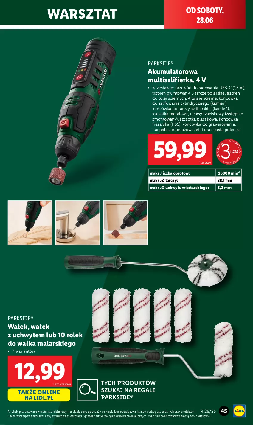 Gazetka promocyjna Lidl - GAZETKA - ważna 23.06 do 29.06.2025 - strona 47 - produkty: Akumulator, Gra, Parkside, Przewód, Szczotka, Szlifierka, Wałek