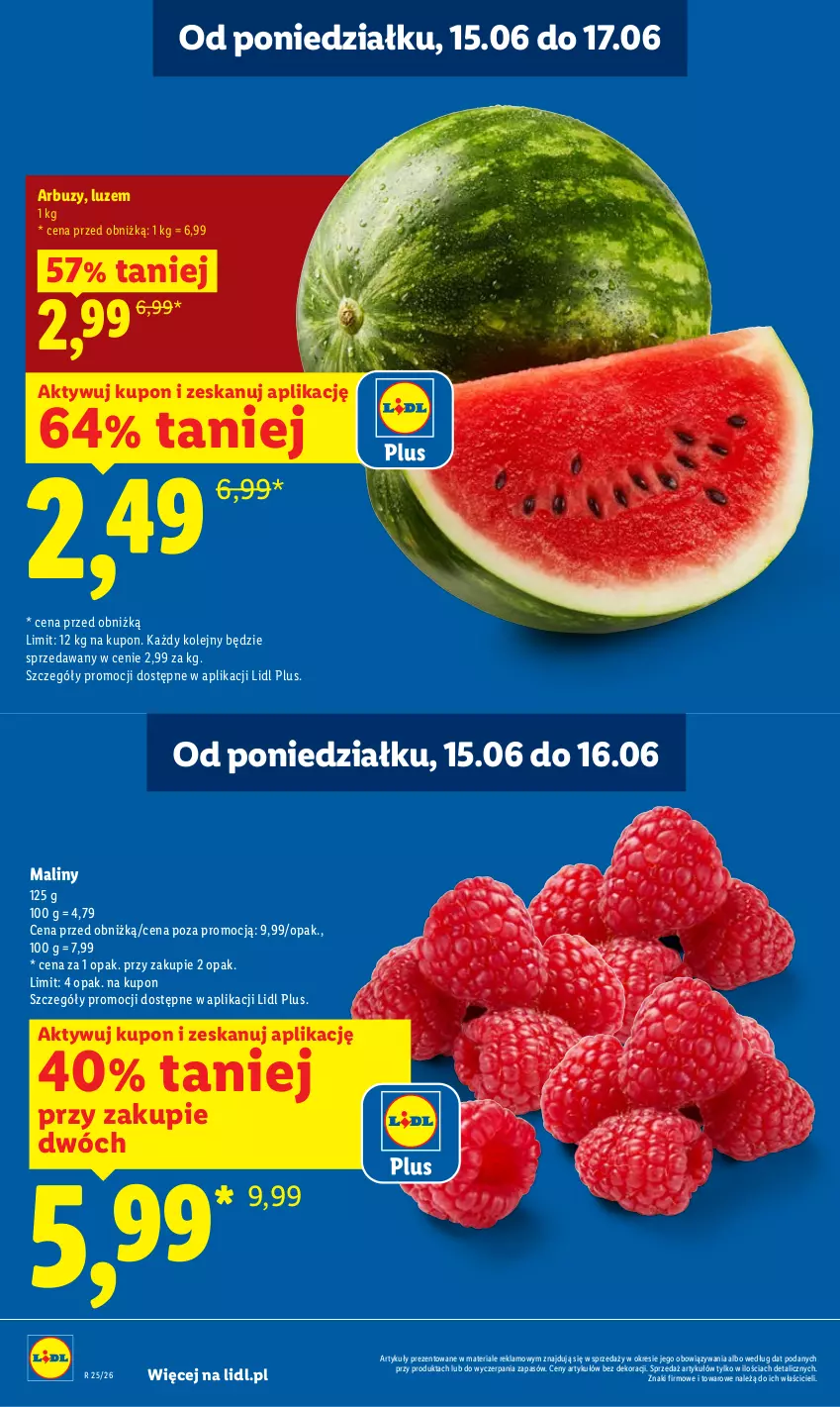 Gazetka promocyjna Lidl - Gazetka ważna od 15.06 do 17.06 - ważna 15.06 do 17.06.2026 - strona 12 - produkty: Arbuz, Maliny, Olej