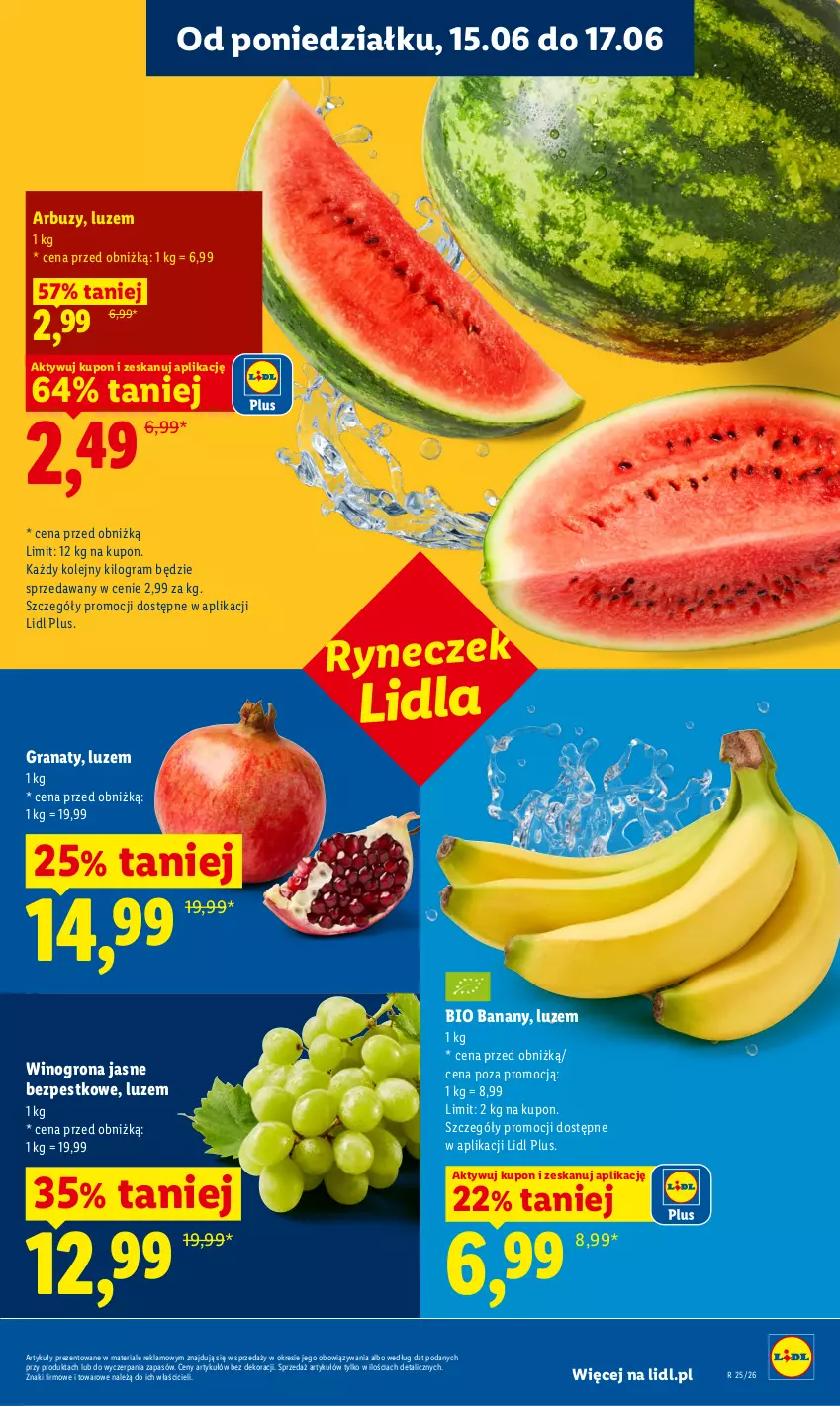 Gazetka promocyjna Lidl - Gazetka ważna od 15.06 do 17.06 - ważna 15.06 do 17.06.2026 - strona 33 - produkty: Arbuz, Banany, Gra, Granat, Olej, Wino, Winogrona