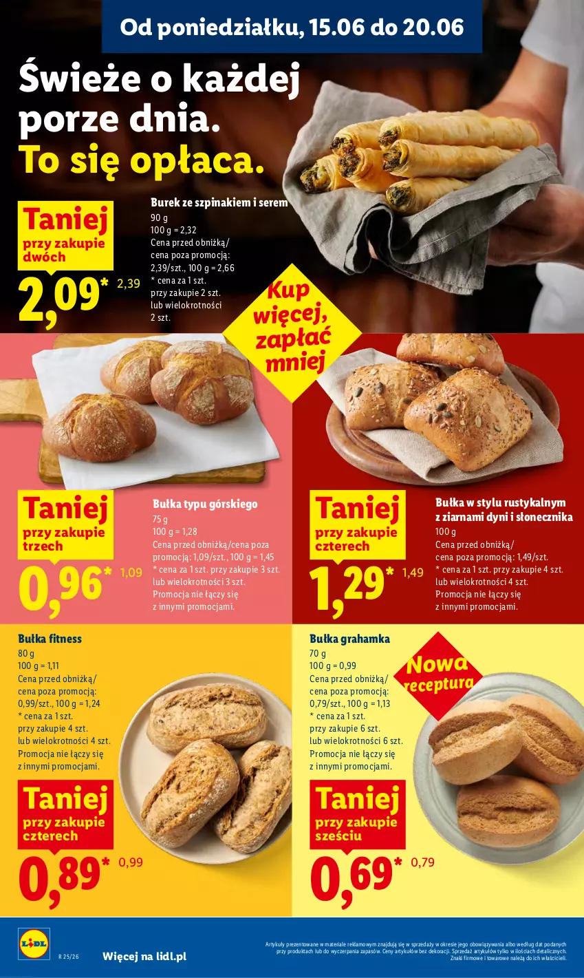 Gazetka promocyjna Lidl - Gazetka ważna od 15.06 do 17.06 - ważna 15.06 do 17.06.2026 - strona 56 - produkty: Bułka, Bułka fitness, Bułka grahamka, Gra, Por, Rust, Ser, Szpinak