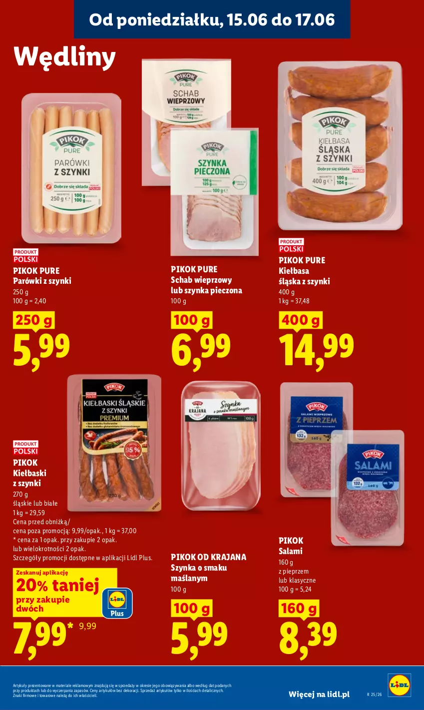 Gazetka promocyjna Lidl - Gazetka ważna od 15.06 do 17.06 - ważna 15.06 do 17.06.2026 - strona 61 - produkty: Kiełbasa, Kiełbasa śląska, Parówki, Parówki z szynki, Piec, Pieprz, PIKOK, Pur, Salami, Schab wieprzowy, Szynka