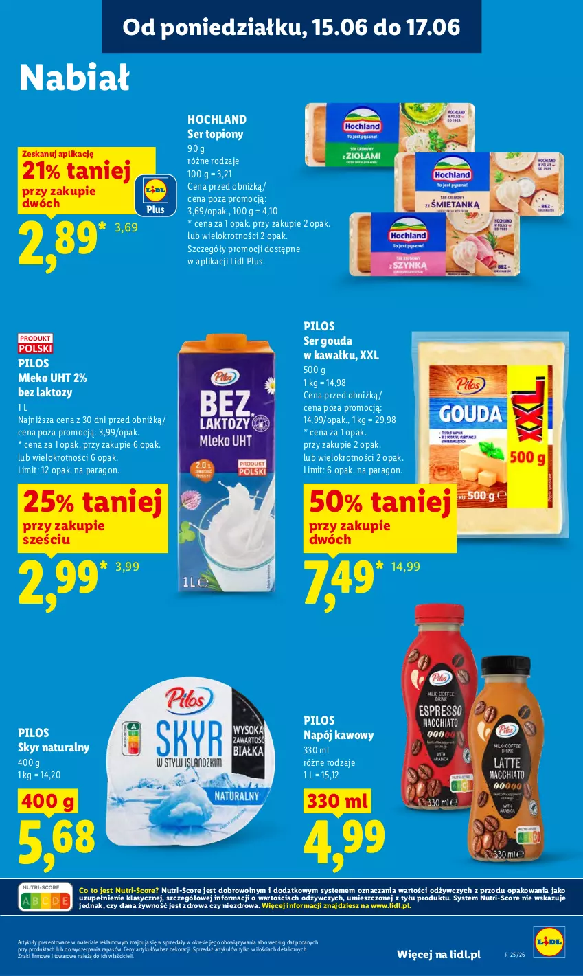 Gazetka promocyjna Lidl - Gazetka ważna od 15.06 do 17.06 - ważna 15.06 do 17.06.2026 - strona 63 - produkty: Gouda, Hochland, Kawa, Mleko, Napój, Pilos, Ser, Ser topiony, Top
