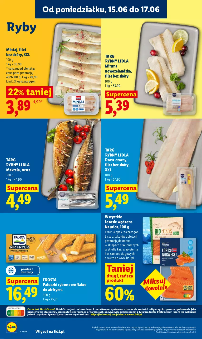 Gazetka promocyjna Lidl - Gazetka ważna od 15.06 do 17.06 - ważna 15.06 do 17.06.2026 - strona 64 - produkty: Dorsz, Frosta, Mintaj, Miruna, Paluszki rybne, Sos, Tusz