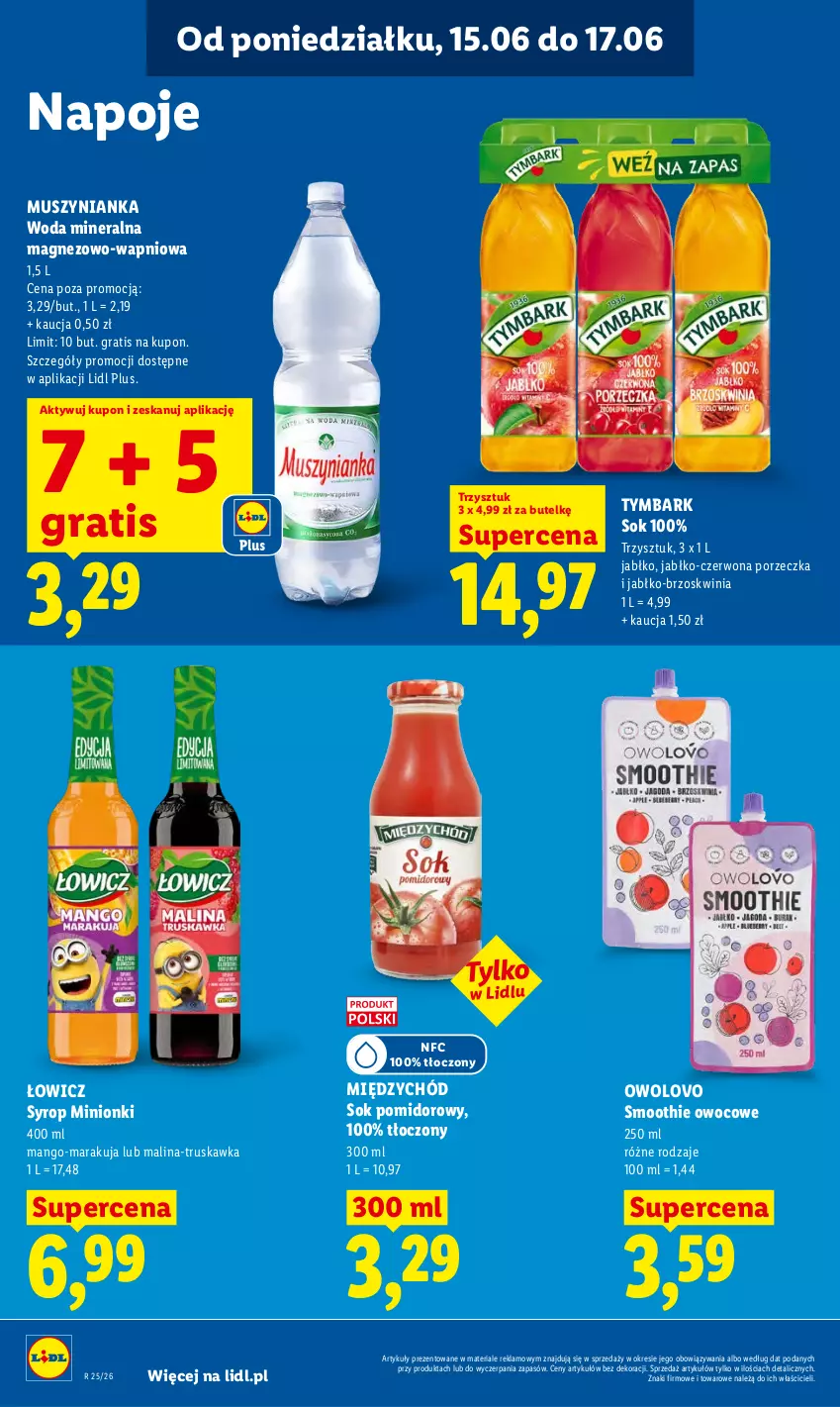 Gazetka promocyjna Lidl - Gazetka ważna od 15.06 do 17.06 - ważna 15.06 do 17.06.2026 - strona 76 - produkty: Gra, Magnez, Mango, Mus, Muszynianka, Napoje, Por, Smoothie, Sok, Sok pomidorowy, Syrop, Tymbark, Woda, Woda mineralna