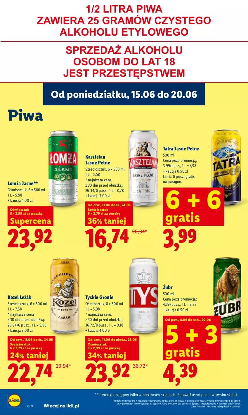 Gazetka promocyjna Lidl - Gazetka ważna od 15.06 do 17.06 - ważna 15.06 do 17.06.2026 - strona 78 - produkty: Gra, Kasztelan, Kozel, Piwa, Tatra, Tyskie