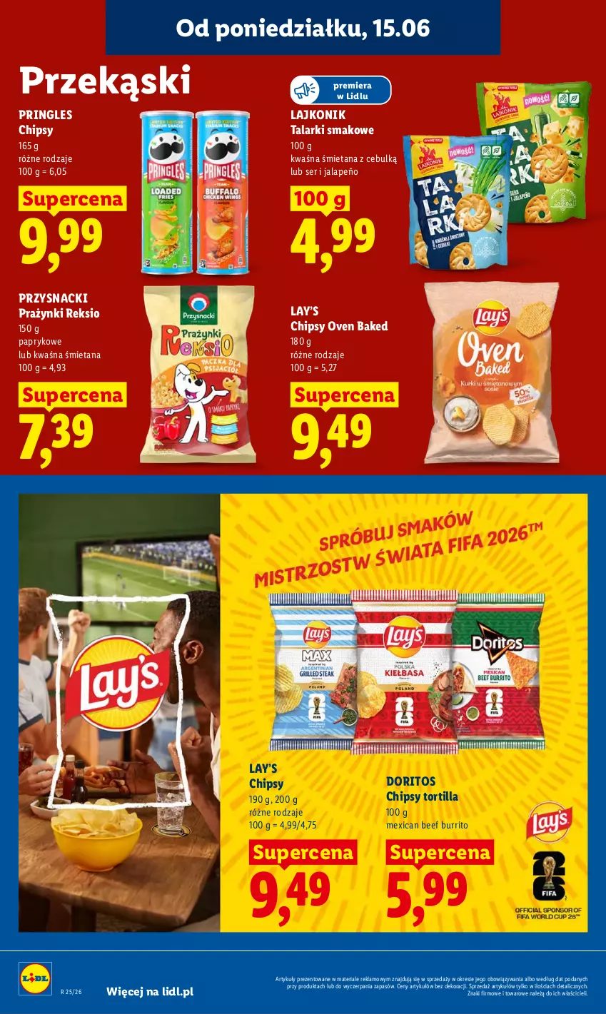 Gazetka promocyjna Lidl - Gazetka ważna od 15.06 do 17.06 - ważna 15.06 do 17.06.2026 - strona 84 - produkty: Chipsy, Lajkonik, Lay’s, Pringles, Przysnacki, Ser, Tortilla
