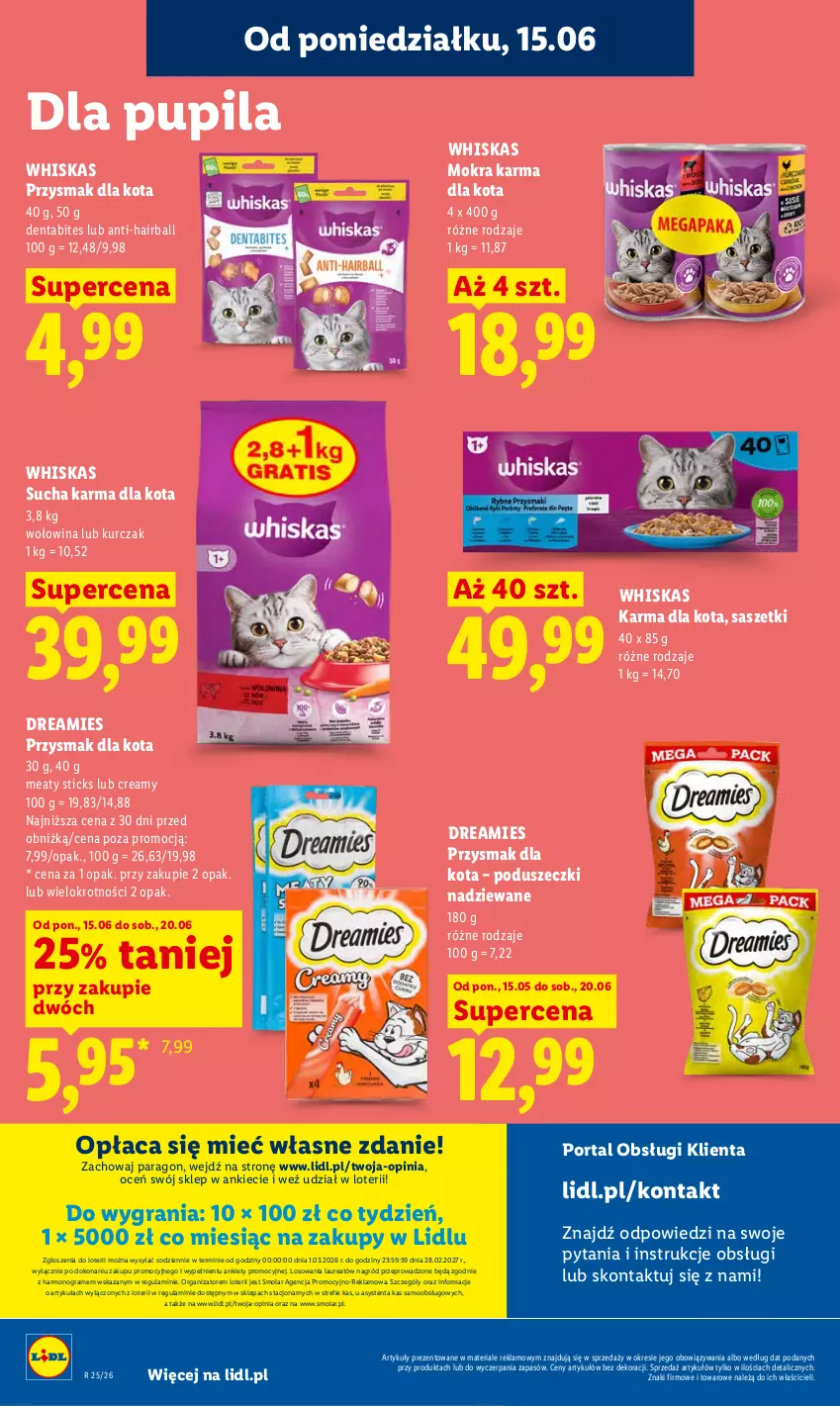 Gazetka promocyjna Lidl - Gazetka ważna od 15.06 do 17.06 - ważna 15.06 do 17.06.2026 - strona 96 - produkty: Gra, Kurczak, Laur, Mokra karma, Mola, Por, Portal, Przysmak dla kota, Sucha karma, Whiskas, Wołowina