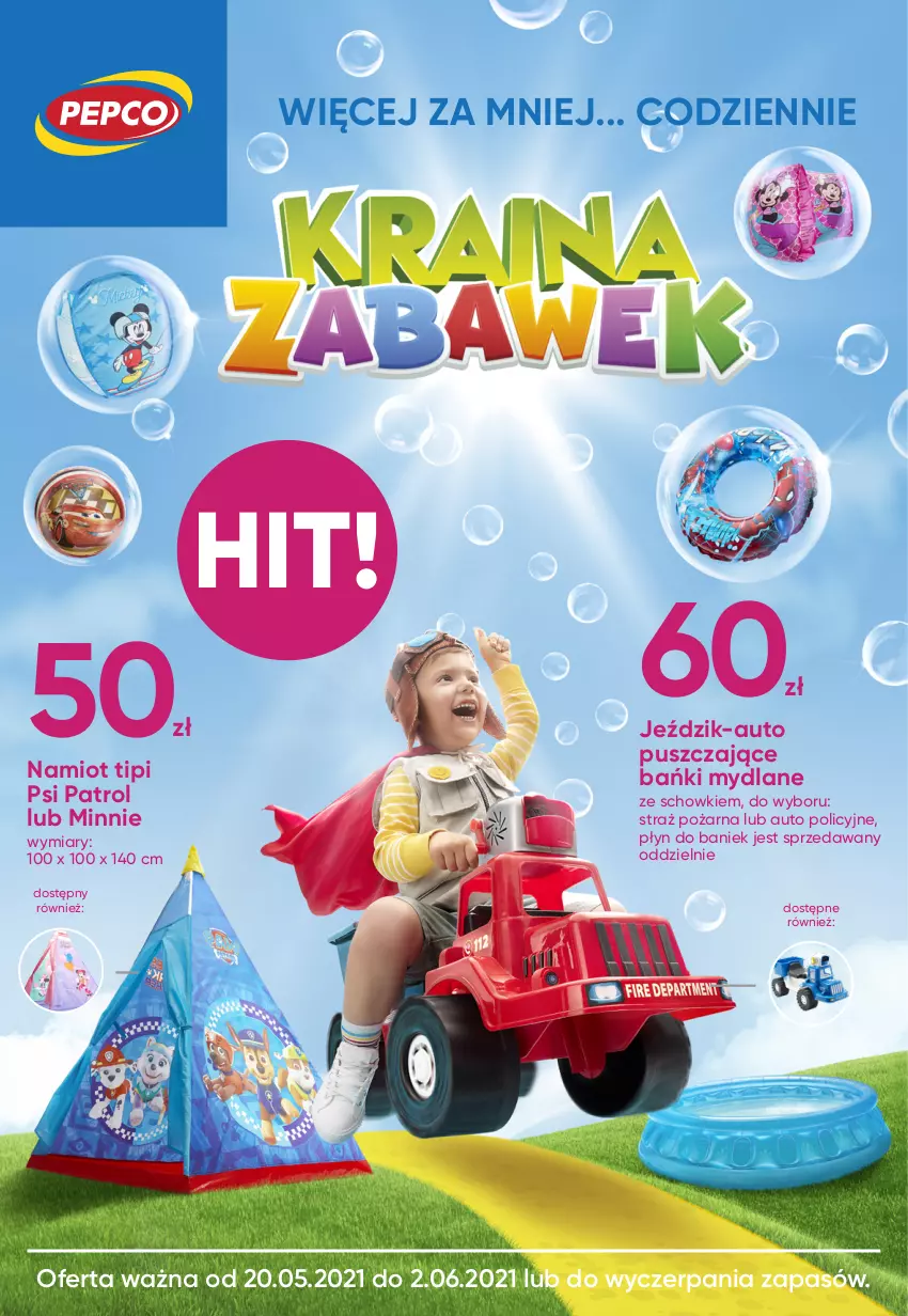 Gazetka promocyjna Pepco - Kraina zabawek - ważna 20.05 do 02.06.2021 - strona 1 - produkty: Minnie, Namiot, Psi Patrol, Straż pożarna