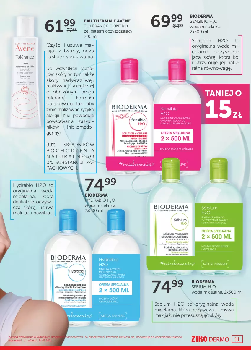 Gazetka promocyjna Ziko - 17-30 CZERWCA - ważna 01.07 do 14.07.2021 - strona 11 - produkty: Avène, Bioderma, Control, Gin, Makijaż, Woda, Woda micelarna