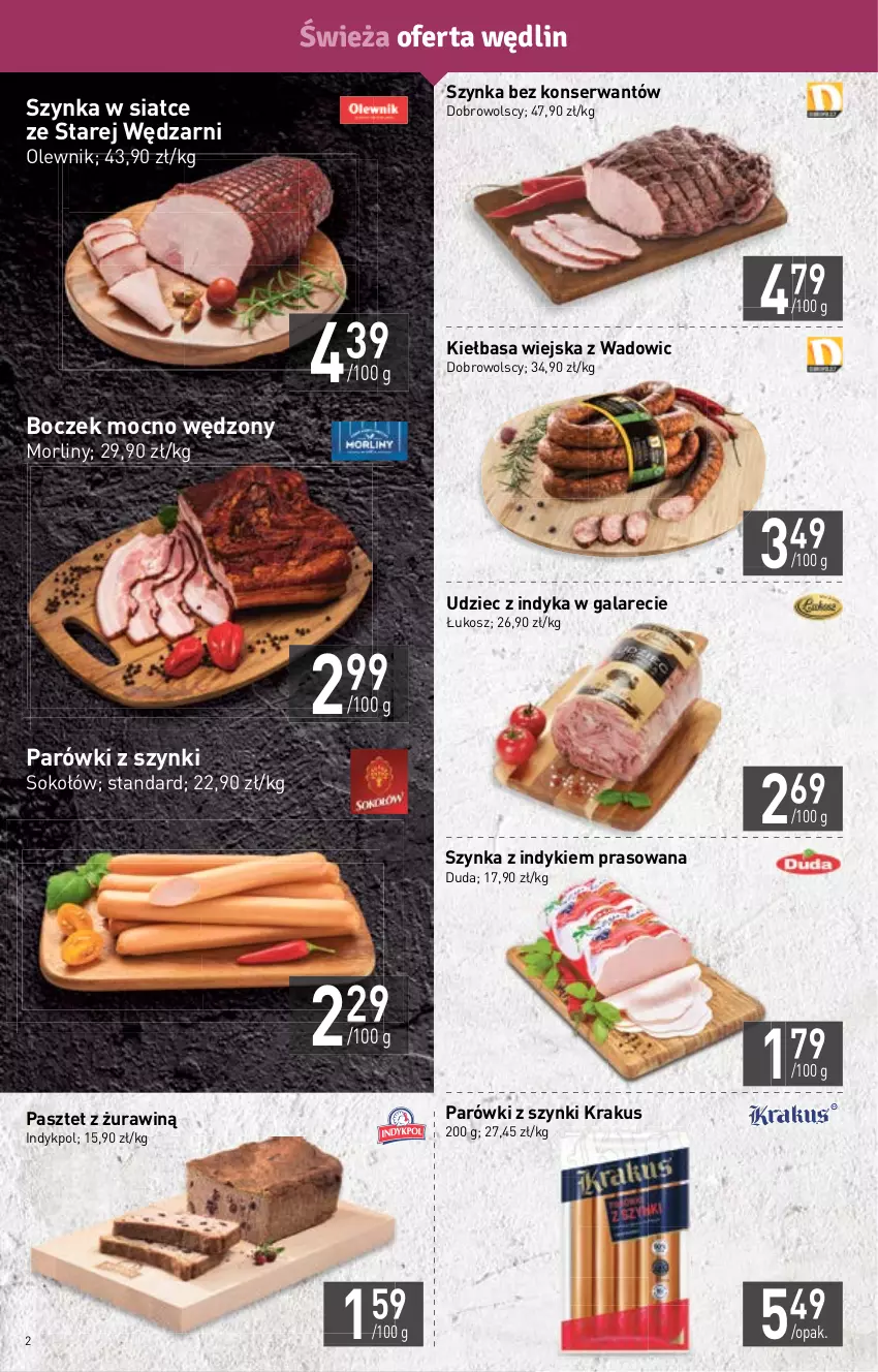 Gazetka promocyjna Stokrotka - Market - ważna 01.09 do 07.09.2022 - strona 2 - produkty: Boczek, Duda, Gala, Kiełbasa, Kiełbasa wiejska, Kosz, Krakus, Morliny, Olewnik, Parówki, Parówki z szynki, Pasztet, Ser, Sok, Sokołów, Szynka, Udziec z indyka, Udziec z indyka w galarecie