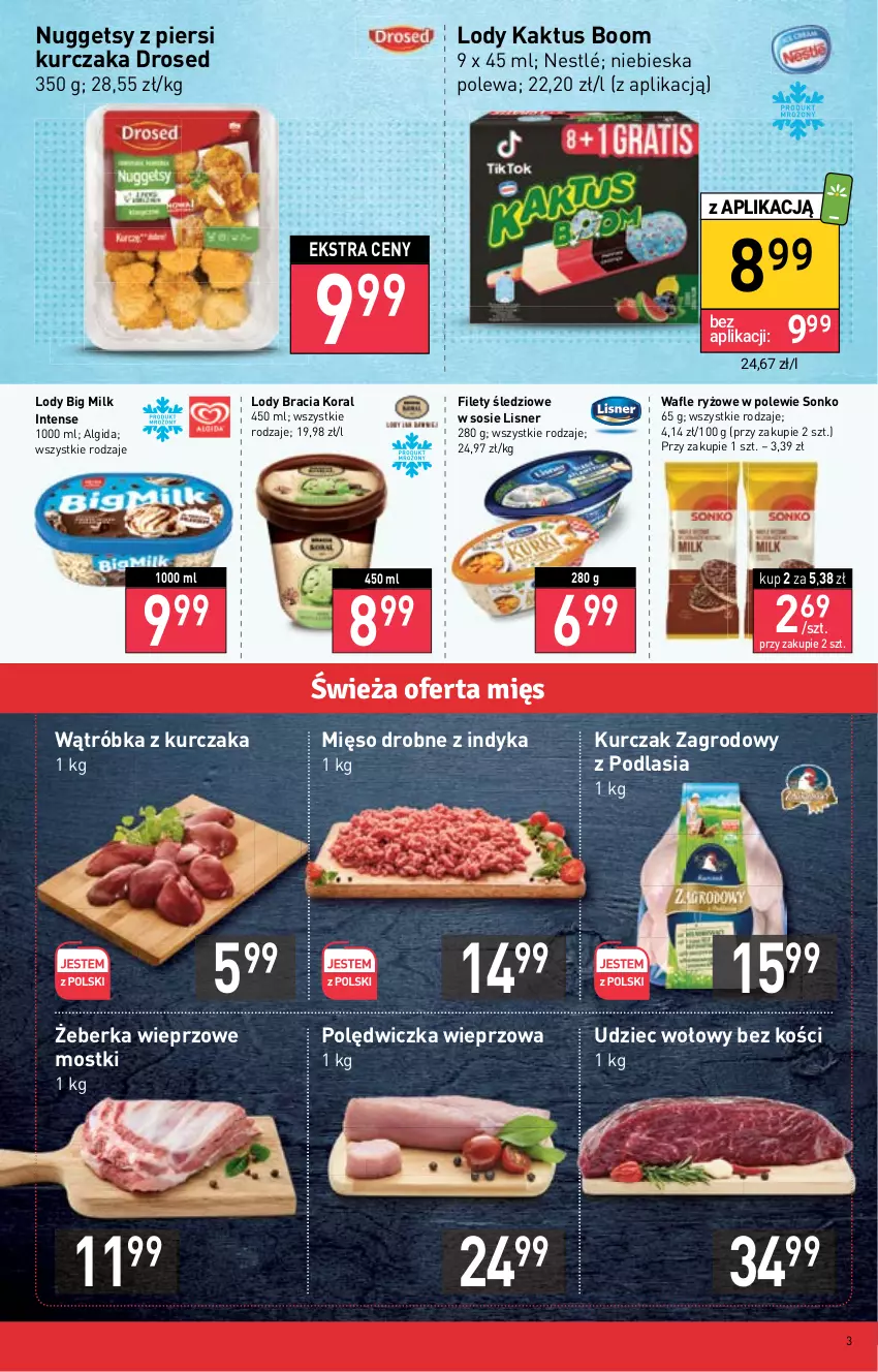 Gazetka promocyjna Stokrotka - Market - ważna 01.09 do 07.09.2022 - strona 3 - produkty: Algida, Big Milk, Kaktus, Kurczak, LG, Lisner, Lody, Mięso, Nestlé, Polędwiczka wieprzowa, Ryż, Sonko, Sos, Udziec wołowy, Wafle