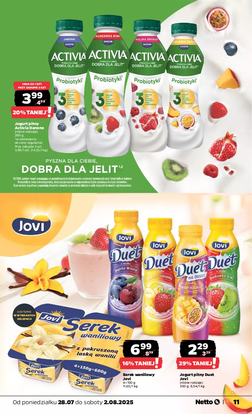 Gazetka promocyjna Netto - Od Poniedziałku - ważna 28.07 do 02.08.2025 - strona 11 - produkty: Activia, Danone, Jogurt, Jogurt pitny, Ser, Serek