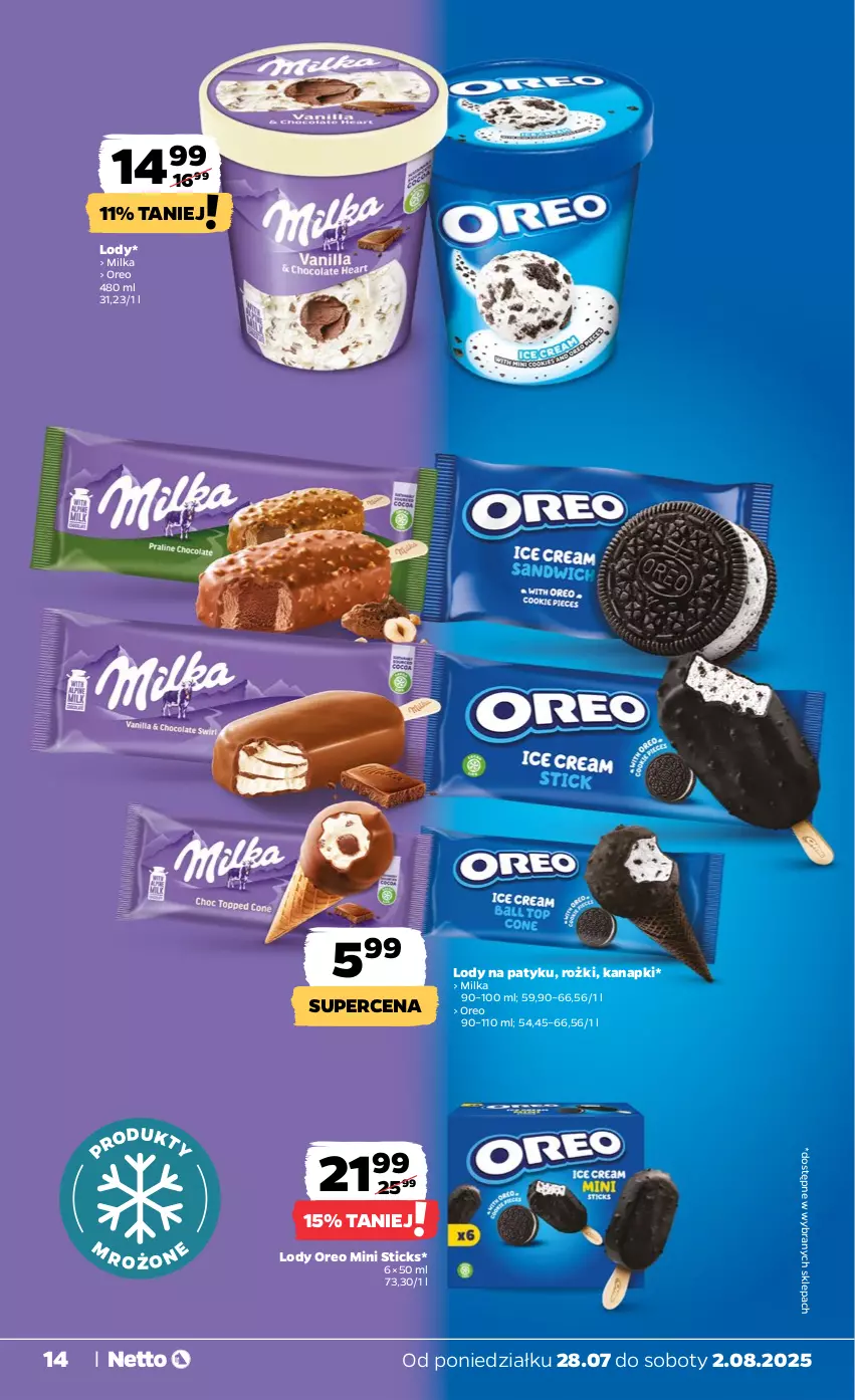 Gazetka promocyjna Netto - Od Poniedziałku - ważna 28.07 do 02.08.2025 - strona 14 - produkty: Lody, Milka, Oreo