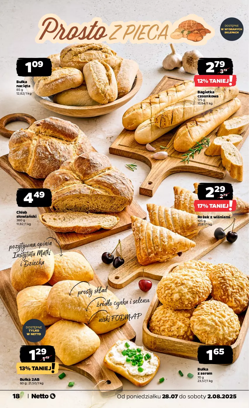 Gazetka promocyjna Netto - Od Poniedziałku - ważna 28.07 do 02.08.2025 - strona 18 - produkty: Bagietka, Bagietka czosnkowa, Bułka, Chleb, Cynk, Ser