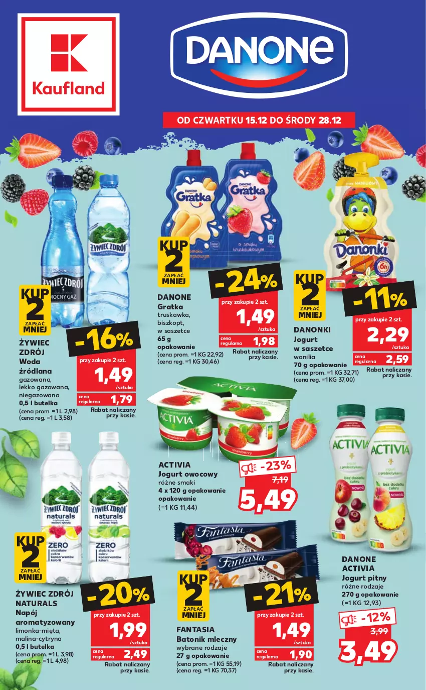 Gazetka promocyjna Kaufland - Katalog - ważna 15.12 do 28.12.2022 - strona 1 - produkty: Activia, Baton, Danone, Danonki, Fa, Fanta, Gra, Jogurt, Jogurt owocowy, Jogurt pitny, LANA, Limonka, Mięta, Napój, Tonik, Woda