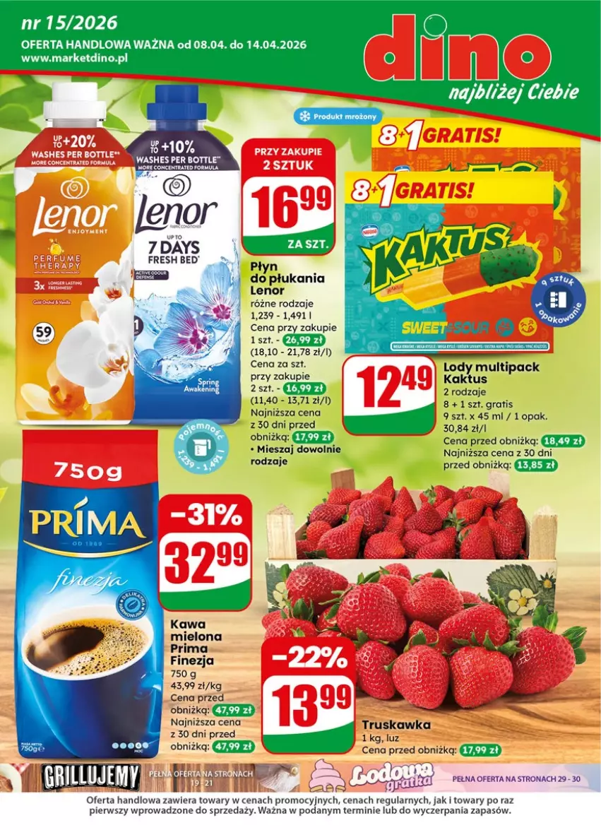Gazetka promocyjna Dino - Gazetka 15 / 2026 - ważna 08.04 do 14.04.2026 - strona 1 - produkty: Gra, JBL, Kaktus, Kawa, Kawa mielona, Lenor, Lody, Prima