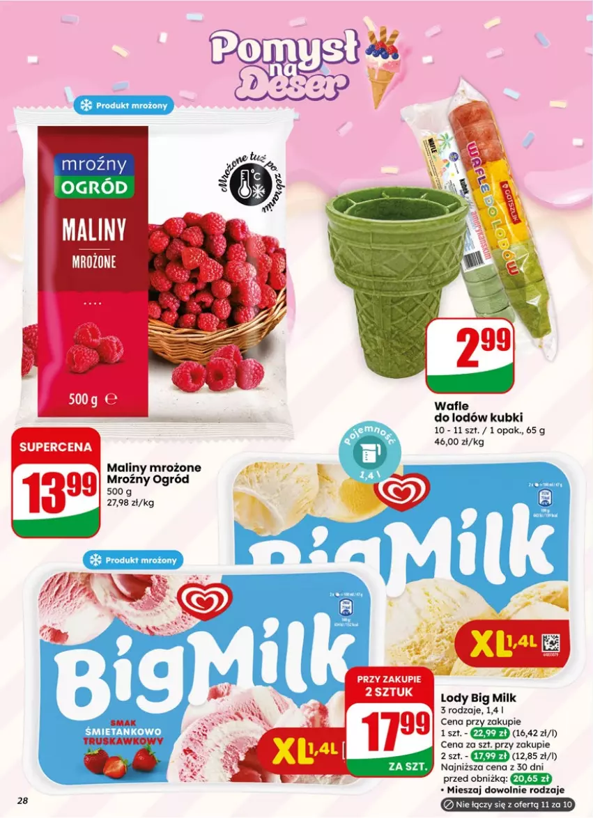 Gazetka promocyjna Dino - Gazetka 15 / 2026 - ważna 08.04 do 14.04.2026 - strona 28 - produkty: Big Milk, Lody, Maliny, Ogród, Wafle, Wafle do lodów