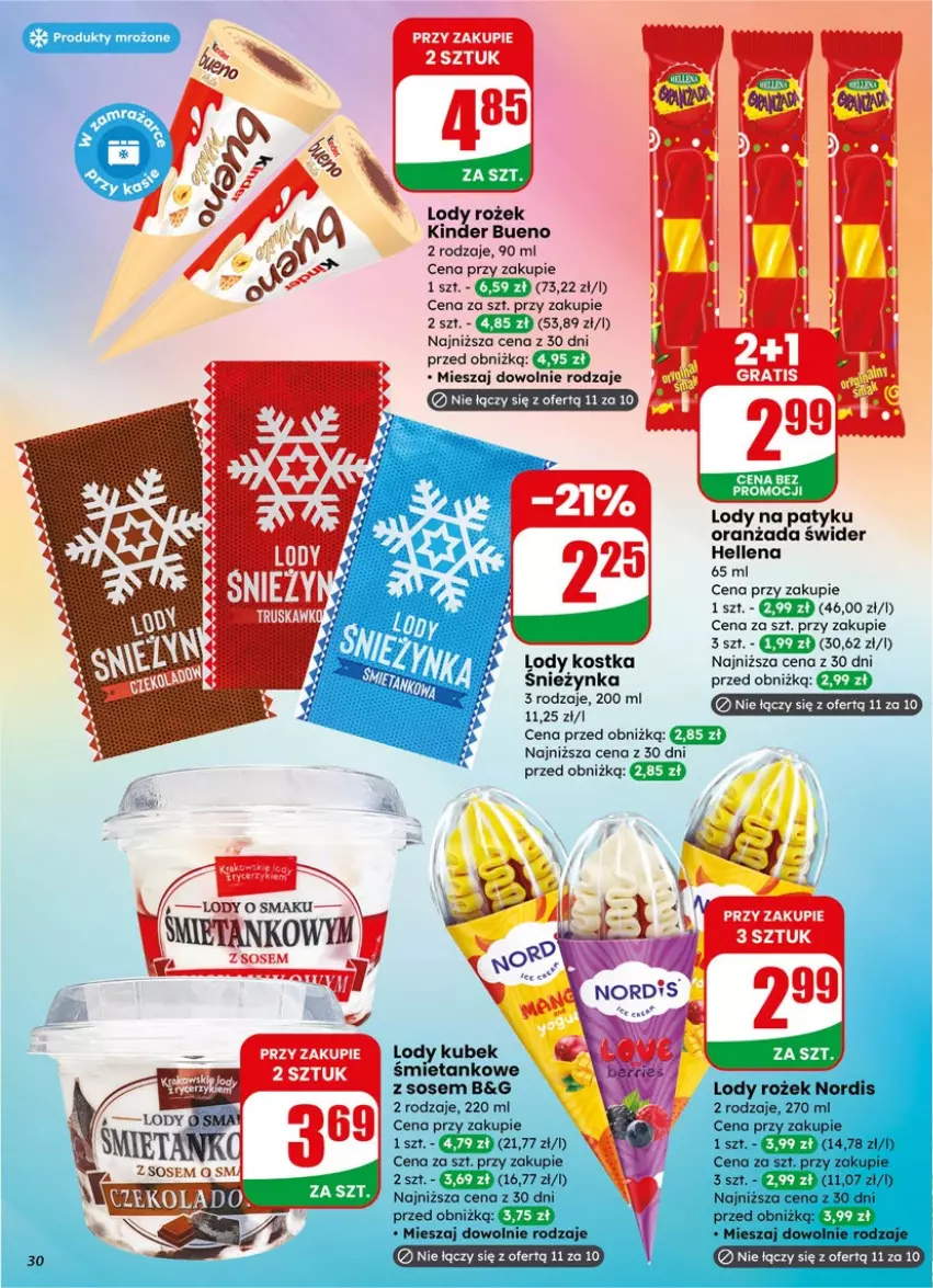 Gazetka promocyjna Dino - Gazetka 15 / 2026 - ważna 08.04 do 14.04.2026 - strona 30 - produkty: Hellena, Kinder, Kinder Bueno, Lody, Oranżada, Sos