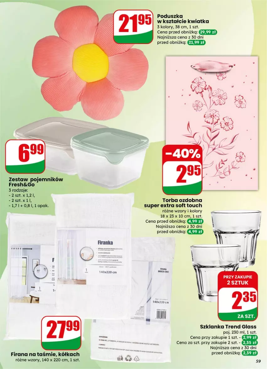 Gazetka promocyjna Dino - Gazetka 15 / 2026 - ważna 08.04 do 14.04.2026 - strona 59 - produkty: Dega, Firana, Poduszka, Pojemnik, Szklanka, Torba