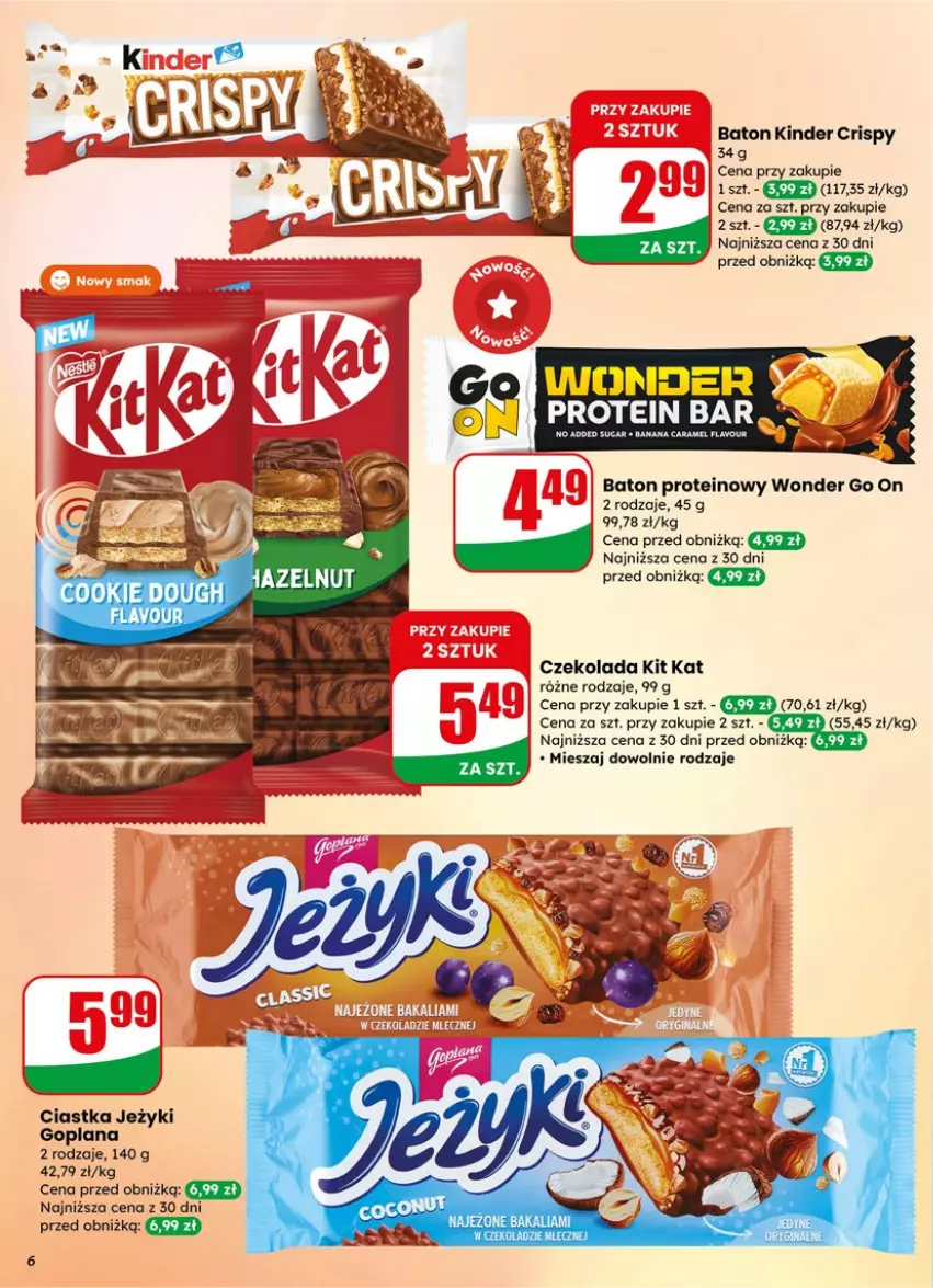 Gazetka promocyjna Dino - Gazetka 15 / 2026 - ważna 08.04 do 14.04.2026 - strona 6 - produkty: Baton, Ciastka, Czekolada, Goplana, Jeżyki, Kinder, Kit Kat, LANA
