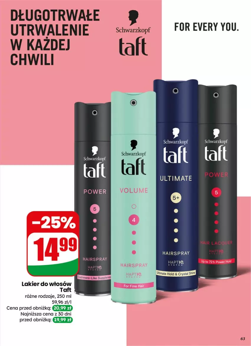Gazetka promocyjna Dino - Gazetka 15 / 2026 - ważna 08.04 do 14.04.2026 - strona 63 - produkty: Lakier, Lakier do włosów, Schwarzkopf, Taft