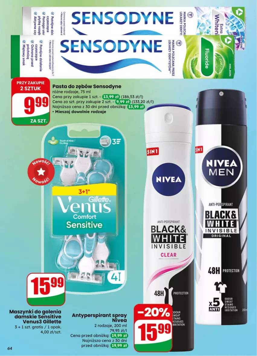 Gazetka promocyjna Dino - Gazetka 15 / 2026 - ważna 08.04 do 14.04.2026 - strona 64 - produkty: Antyperspirant, Fa, Gillette, Gin, Gra, Lack, Nivea, Sensodyne, Venus