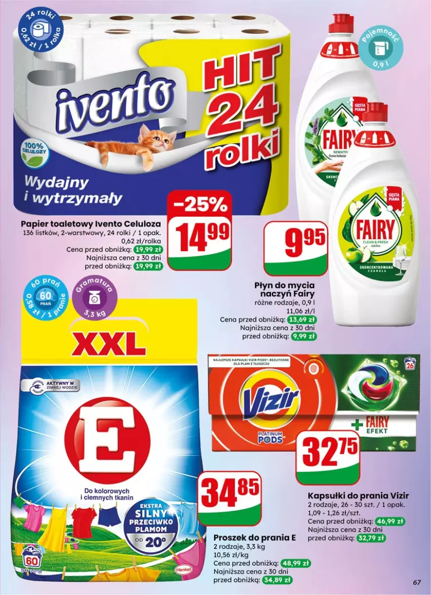 Gazetka promocyjna Dino - Gazetka 15 / 2026 - ważna 08.04 do 14.04.2026 - strona 67 - produkty: Do mycia naczyń, Fa, Fairy, Kapsułki do prania, Papier, Papier toaletowy, Płyn do mycia, Płyn do mycia naczyń, Proszek do prania, Rolki, Vizir