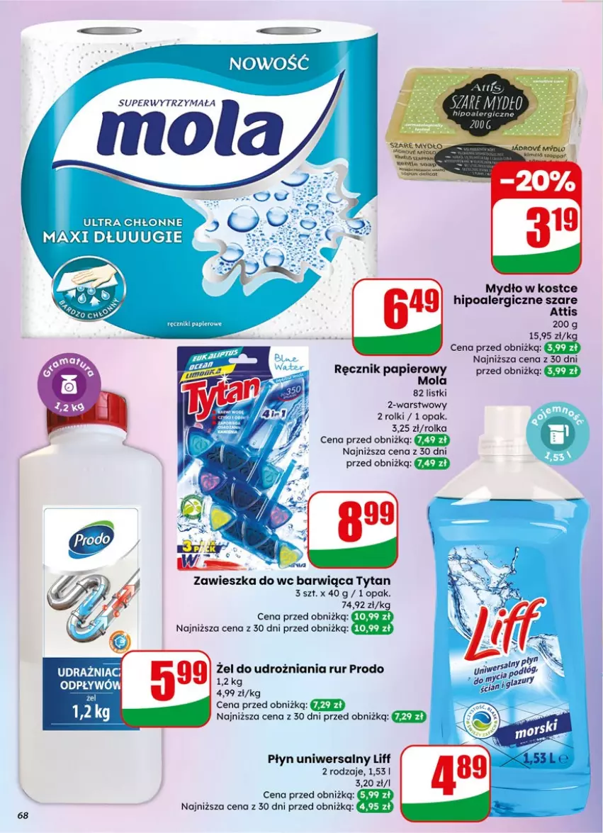 Gazetka promocyjna Dino - Gazetka 15 / 2026 - ważna 08.04 do 14.04.2026 - strona 68 - produkty: Mola, Mydło, Papier, Ręcznik, Rolki, Tytan, Zawieszka do wc