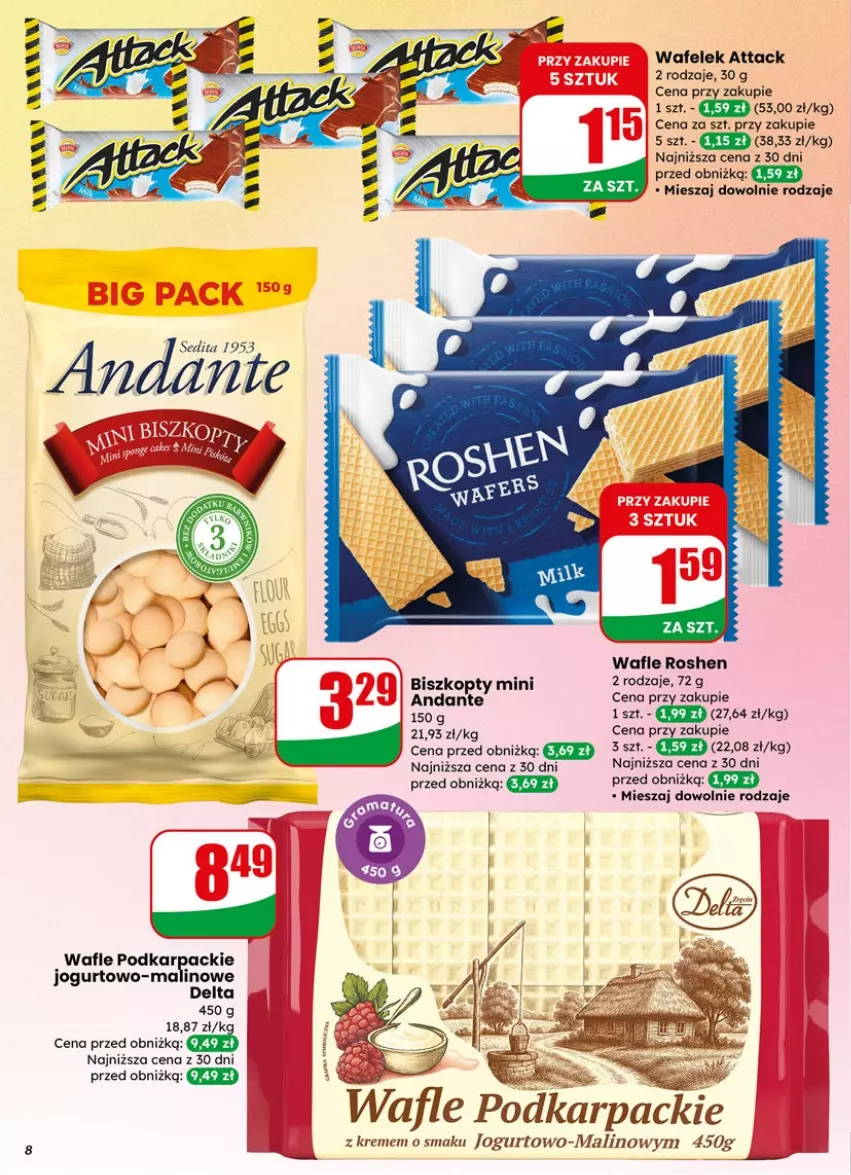 Gazetka promocyjna Dino - Gazetka 15 / 2026 - ważna 08.04 do 14.04.2026 - strona 8 - produkty: Biszkopty, Jogurt, Karp, Wafelek, Wafle