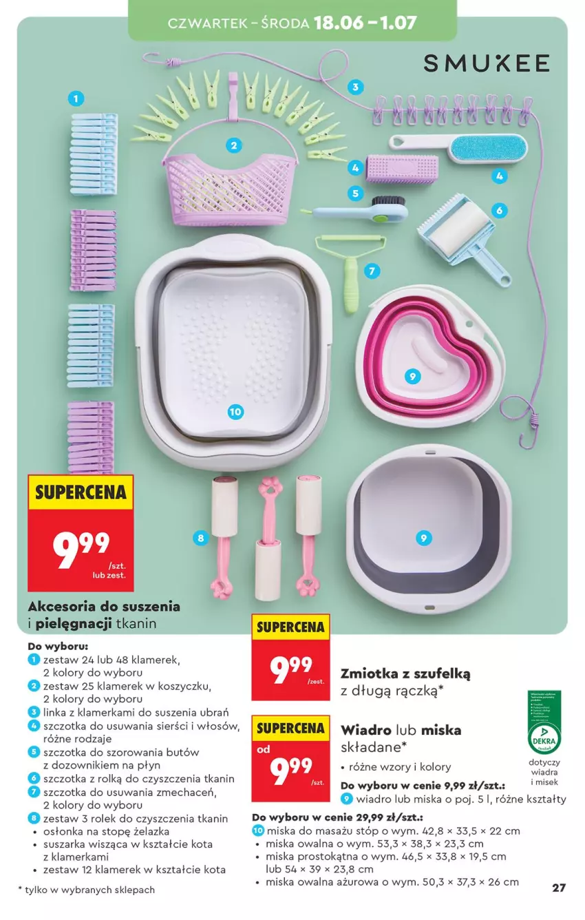 Gazetka promocyjna Biedronka - Okazje Tygodnia - ważna 13.06 do 27.06.2026 - strona 29 - produkty: Dozownik, Inka, Kosz, Miska, Osłonka, Suszarka, Szczotka, Szczotka do szorowania, Top, Wiadro