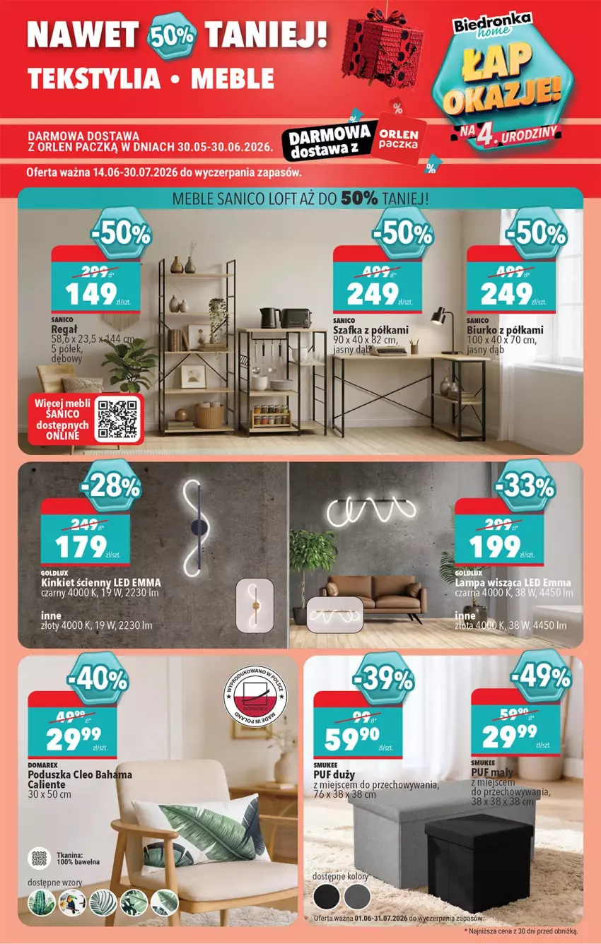 Gazetka promocyjna Biedronka - Okazje Tygodnia - ważna 13.06 do 27.06.2026 - strona 47 - produkty: Biurko, Półka, Puf, Szafka, Wełna