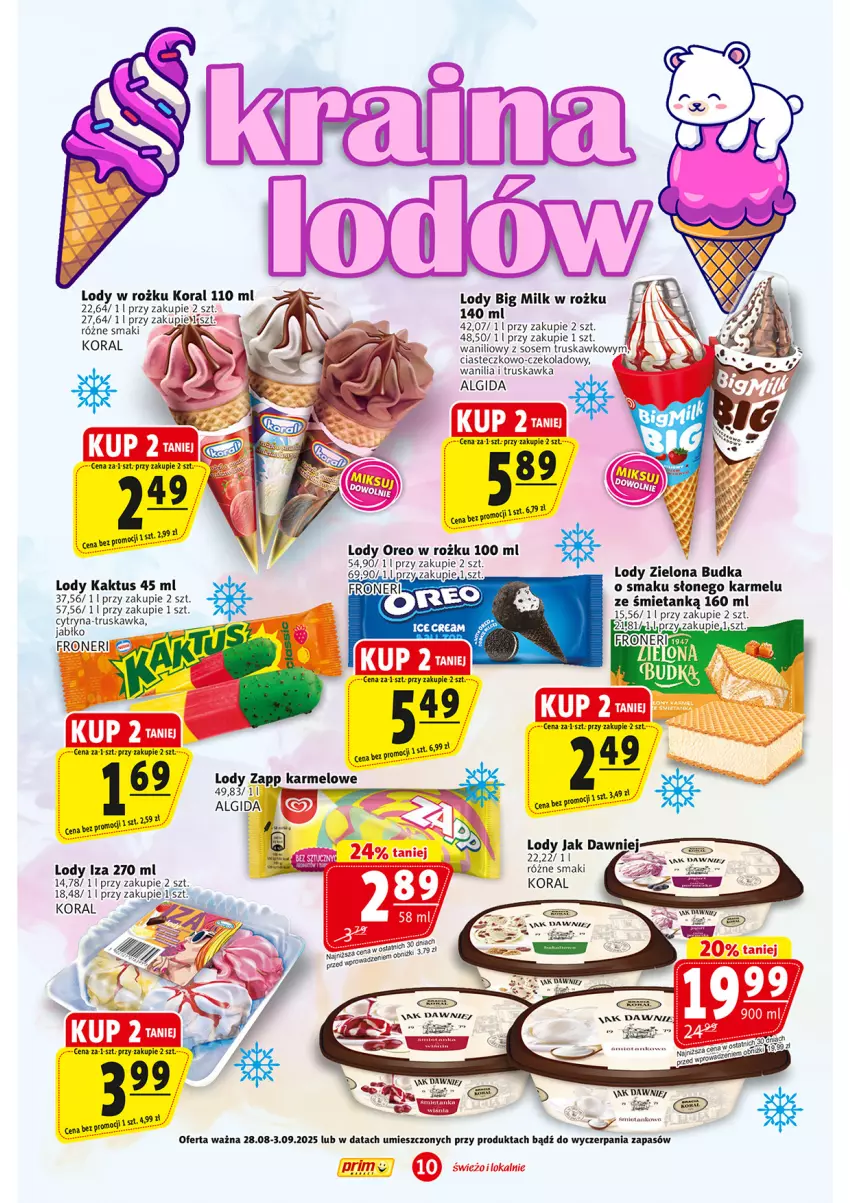 Gazetka promocyjna Prim Market - ważna 28.08 do 03.09.2025 - strona 10 - produkty: Algida, Big Milk, Kaktus, LG, Lody, Oreo, Sos, Zielona Budka