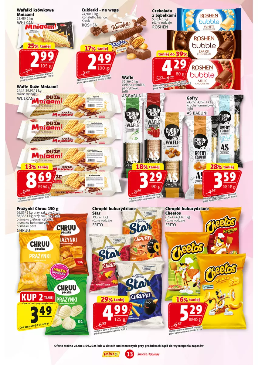 Gazetka promocyjna Prim Market - ważna 28.08 do 03.09.2025 - strona 13 - produkty: Babuni, Beko, Chrupki, Cukier, Cukierki, Czekolada, Fa, Gra, Ser, Wafle