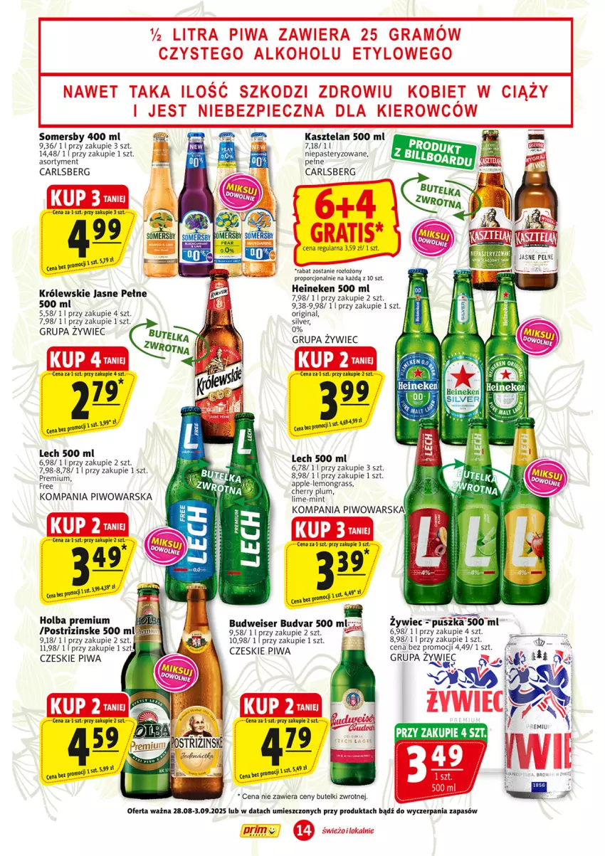Gazetka promocyjna Prim Market - ważna 28.08 do 03.09.2025 - strona 14 - produkty: Carlsberg, Gin, Gra, Gres, Heineken, Królewski, Piec, Piwa, Piwo, Por, Ser, Somersby