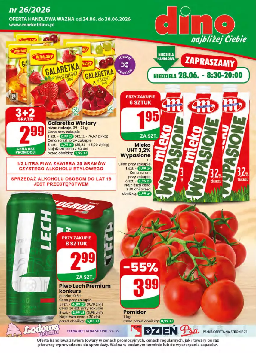 Gazetka promocyjna Dino - Gazetka 26 / 2026 - ważna 24.06 do 30.06.2026 - strona 1 - produkty: Gala, Galaretka, JBL, Lech Premium, Piwo, Winiary