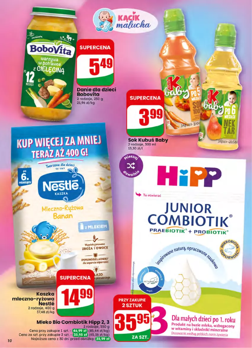 Gazetka promocyjna Dino - Gazetka 26 / 2026 - ważna 24.06 do 30.06.2026 - strona 10 - produkty: BoboVita, Danie dla dzieci, Dzieci, HiPP, Kubuś, Mleko, Owoce, Por, Ryż, Sok
