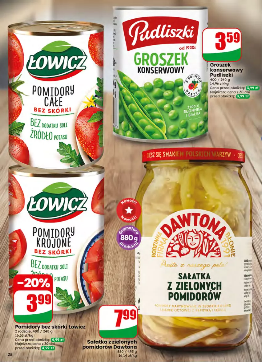 Gazetka promocyjna Dino - Gazetka 26 / 2026 - ważna 24.06 do 30.06.2026 - strona 28 - produkty: Dawtona, Groszek, Pomidory, Pudliszki, Sałat, Sałatka, Ser
